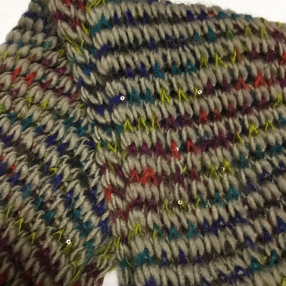 Multi Colored Tan Purple Blue Green Yellow Orange Sequin Knit Infinity Scarf - Picture 3 of 6